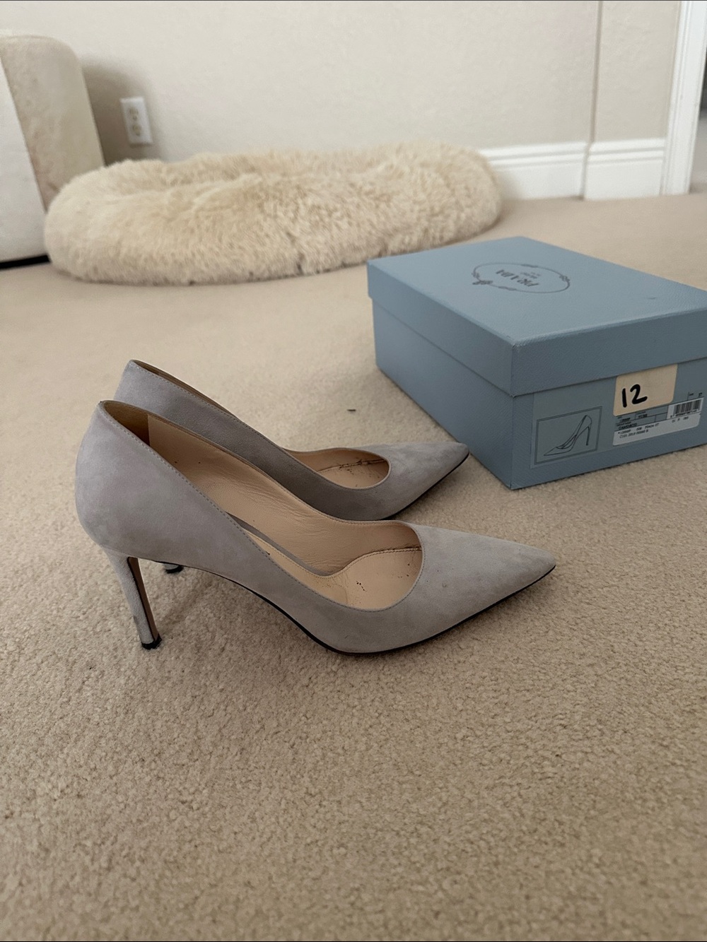 Prada Light Gray Suede Pointed-Toe Pumps - Picture 6 of 8